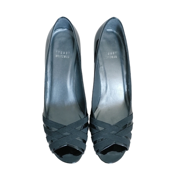 STUART WEITZMAN Bandaritz black patent leather peep toe heels - Picture 6 of 11